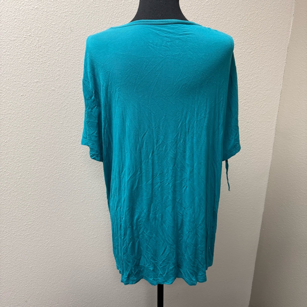 Crazy Train Teal Fringe Western Boho Top Festival Southwest Tee Size L - Picture 5 of 8